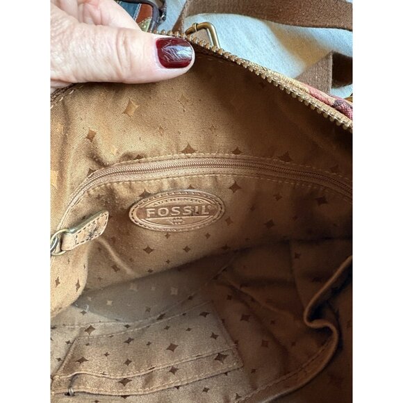 FOSSIL Diamond Tapestry Multi Zip Crossbody Shoulder Bag Hippie Boho - Picture 5 of 8